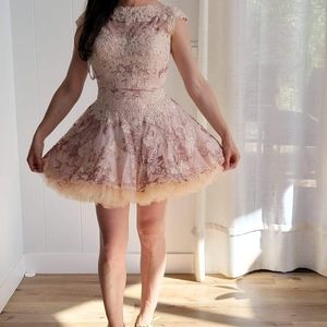 Jovani puffy mini dress size 6 pink nude